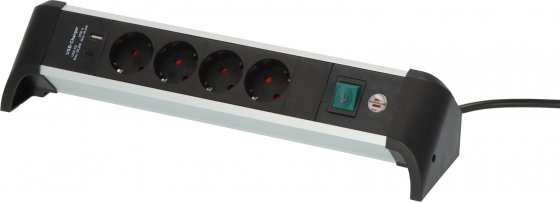 Brennenstuhl Alu-Office-Line Steckdosenleiste 4-fach mit USB Power Delivery zum Schnellladen (1x Charger Typ C, 1x USB-A, ideal für den Schreibtisch, Made in Germany)