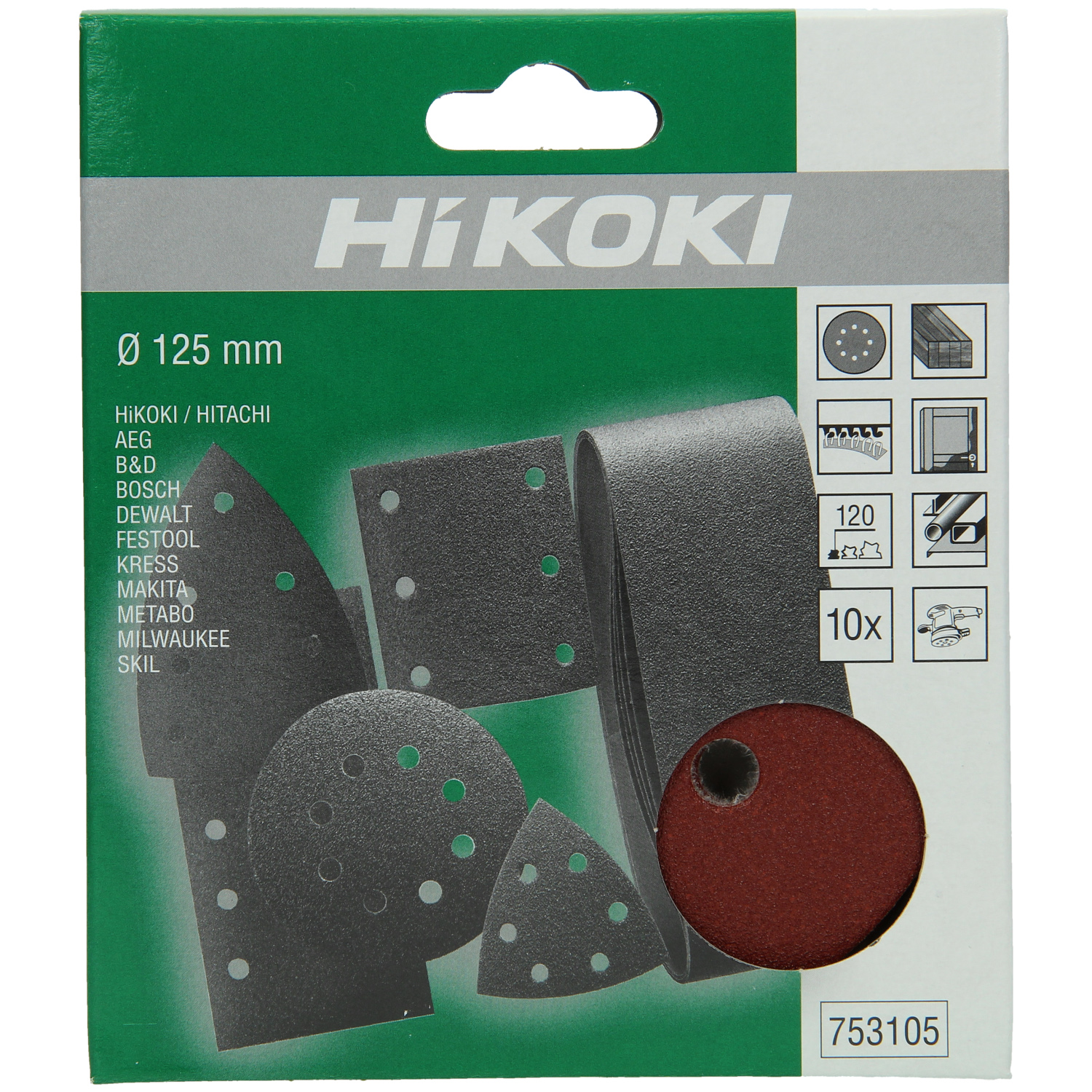 Hikoki Schleifpapier Klett 125mm/K120 VPE 10 St. -753105