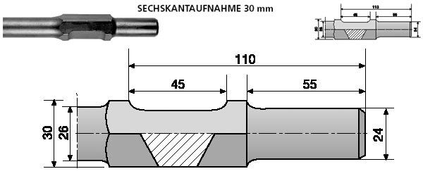 Hikoki Schaufelspaten 90º gedrehter Sechskant 30mm 135x450mm H65SB, H65SB2,H65SB3, H70SA, H65 / -751542