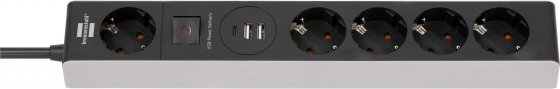 Brennenstuhl Steckdosenleiste 5-fach mit USB C Power Delivery zum Schnellladen (1x USB C Power Delivery, 2x USB 2,4 A, 1,5m Kabel, mit Schalter)