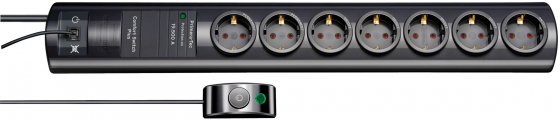 Brennenstuhl Primera-Tec Comfort Switch Plus Steckdosenleiste 7-fach mit Überspannungsschutz (2 Permanent- und 5 schaltbare Steckdosen, 2m Kabel, Schalter und RJ-11-Verbindung)
